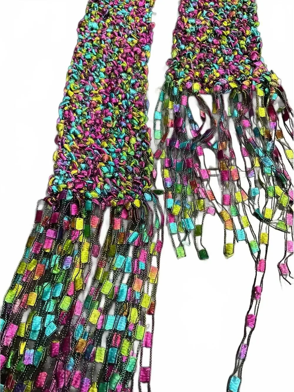 Colorful Handmade Crochet Scarf with Fringe